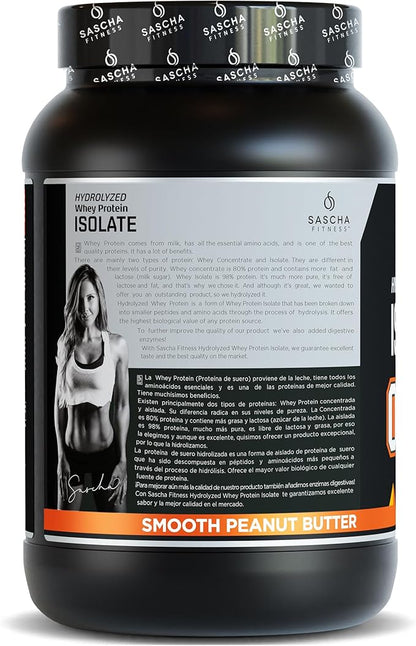 SASCHA FITNESS Hydrolyzed Whey Protein Isolate,100% Grass-Fed (2.3 Pounds, Peanut Butter)