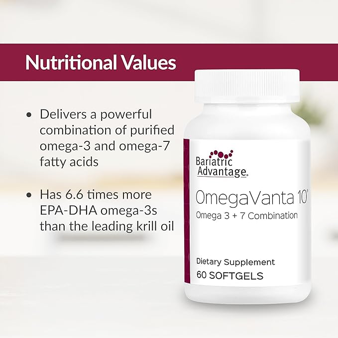 Bariatric Advantage OmegaVanta 10 - Omega Fish Oil - Enriched EPA & DHA - Enteric Softgel Design - Supports Heart Health* - Natural Lemon Flavor - 60 Softgels