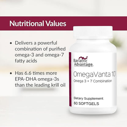 Bariatric Advantage OmegaVanta 10 - Omega Fish Oil - Enriched EPA & DHA - Enteric Softgel Design - Supports Heart Health* - Natural Lemon Flavor - 60 Softgels