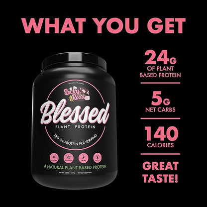 BLESSED Vegan Protein Powder - Plant Based Protein Powder Meal Replacement Protein Shake, 23g of Pea Protein Powder, Dairy Free, Gluten Free, Soy Free, No Sugar Added, 30 Servings (Rocky Road)