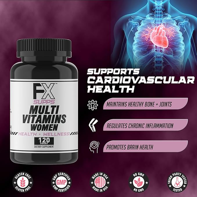 FXSUPPS Multivitamin for Women with Vitamin C, Vitamin D, Vitamin E, Zinc for Immune Support - Vegan Women's Multivitamin with Biotin, Iron, Antioxidants + Amino Acids (120 Count)