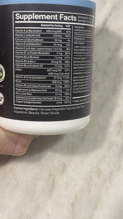 Stellar Labs Men's Low FODMAP Vegan Daily Multivitamin, No Iron | Easy On Sensitive Stomachs, Easy to Swallow Vitamins | Immune Support, Antioxidant Energy Blend, Male Support | IBS Friendly Capsules