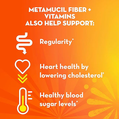 Metamucil Fizzy Fiber Supplement + Vitamins, Plant Based Psyllium Fiber Powder with Vitamins C, D & B12, Daily Supplement for Regularity + Metabolism of Fats and Proteins, Citrus Flavor, 90 Servings