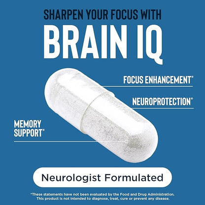 BrainIQ Nootropic Brain Supplements for Memory and Focus | Memory Supplement for Brain Health | Cognitive Supplement & Memory Pill with Lion's Mane, L-threonine & Coffee Extract | Vegan, 60 Capsules