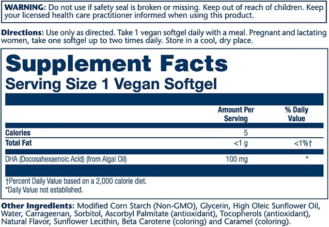 SOLARAY DHA Neuromins, Vegan Softgel (Btl-Plastic) 100mg 60ct