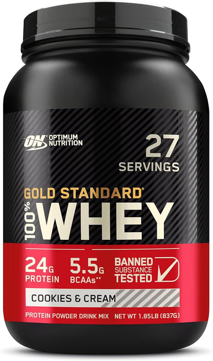 Optimum Nutrition Gold Standard 100% Whey Protein Powder, Cookies & Cream, 2 Pound (Packaging May Vary)