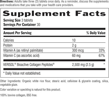 Country Life Verisol Collagen Peptides Tablets - Reduce Depth of W[KB2] rinkles & Enhance Skin Elasticity-90 Tablets-Includes Vitamin A&C - Collagen Powder for Women & Men - Boost Skin Collagen by 60%