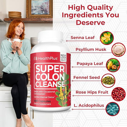 Health Plus Super Colon Cleanse: 10-Day Cleanse -Detox 12 Cleanses, 480 Capsules