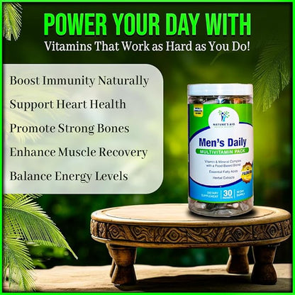 Nature's Aid Holistic Wellness Men's 7 Daily Multivitamins for Energy, Focus & Performance. Vitamin & Mineral Complex with a Food-Based Blend & Herbal Extracts.