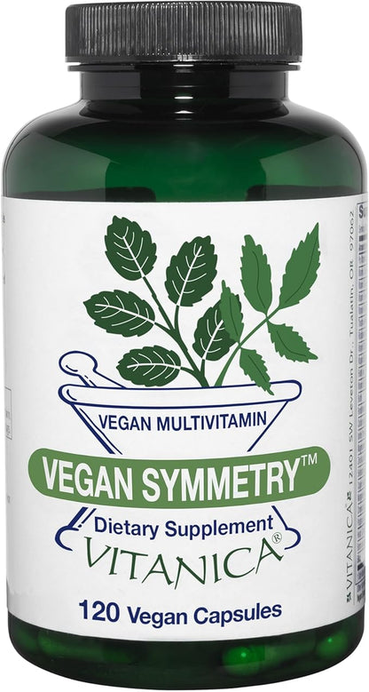 Vitanica Vegan Symmetry - Daily Multivitamin for Vegans - Heart, Bone & Immune System Health Support with Vitamin B12, Zinc, Calcium, Magnesium & More - 120 Vegan Caps
