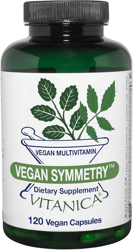 Vitanica Vegan Symmetry - Daily Multivitamin for Vegans - Heart, Bone & Immune System Health Support with Vitamin B12, Zinc, Calcium, Magnesium & More - 120 Vegan Caps