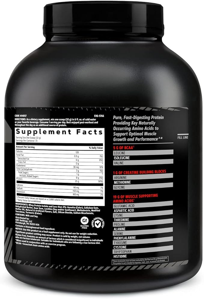 GNC AMP Pure Isolate Protein Powder| 25g Whey Protein Isolate with 5g BCAA | Fuels Athletic Strength, Performance, and Muscle Growth | Vanilla Custard | 70 Servings