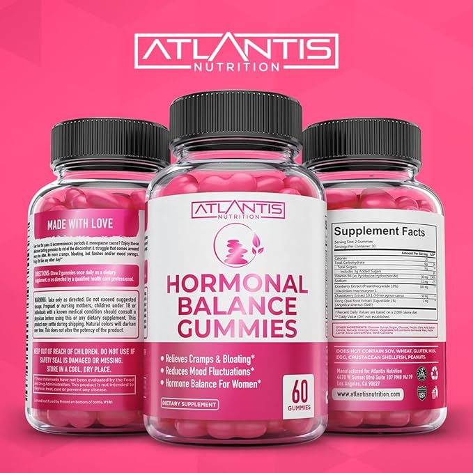 Hormonal Balance For Women & PMS Relief Gummies - Alleviates Cramps, Bloating, Mood Swings, Hot Flashes & Night Sweats - Formulated With Cranberry, Dong Quai & Chasteberry - Menstrual Cramp Relief