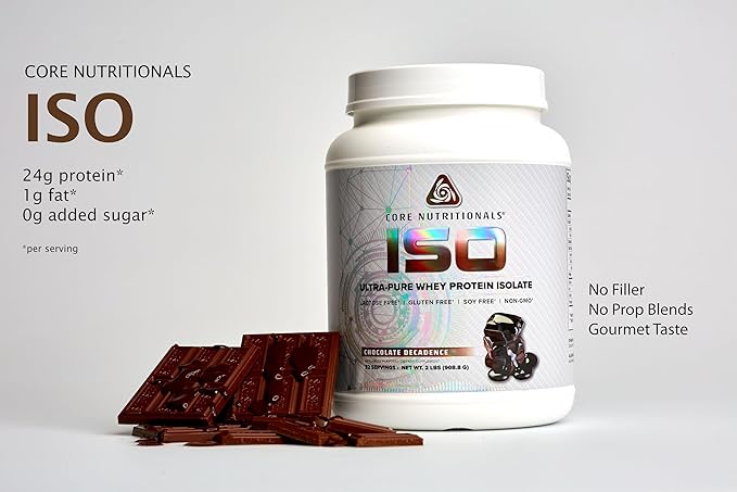 Core Nutritionals ISO, 100% Micro Filtered, Zero Artificial Fillers, 25g Whey Protein Isolate, 32 Servings (Chocolate Decadence)