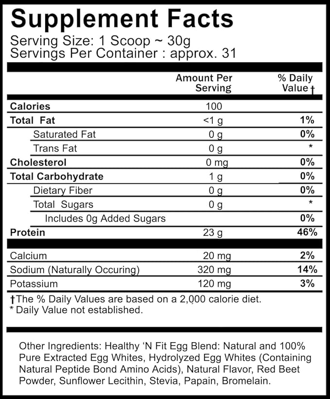 Healthy N Fit 100% EGG PROTEIN- Strawberry (2lb): 100% Egg White Protein PLUS Natural Peptides. Naturally Sweetened, Zero Carb, Keto, Paleo Friendly