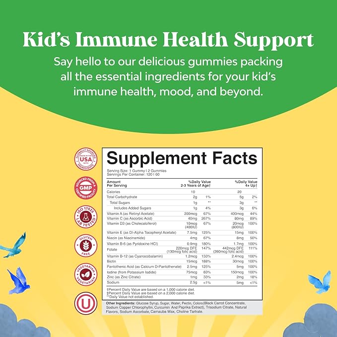 Plant Based Kids Multivitamin Gummies - Multivitamin for Kids Immunity Support Gummies with Vitamins A C D3 E B and Zinc Gelatin and Gluten Free Non-GMO Kids Vitamins Gummy Multivitamin Formula 120ct