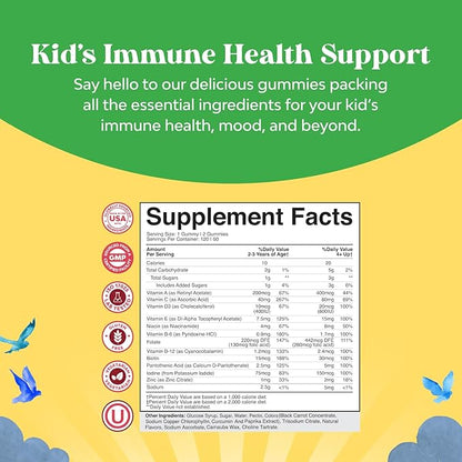 Plant Based Kids Multivitamin Gummies - Multivitamin for Kids Immunity Support Gummies with Vitamins A C D3 E B and Zinc Gelatin and Gluten Free Non-GMO Kids Vitamins Gummy Multivitamin Formula 120ct