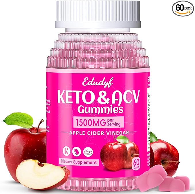 Keto ACV Gummies - Sugar-Free Apple Cider Vinegar Gummies Keto-Friendly, Vegan, Non-GMO, Gluten-Free Apple Flavor Formula for Men & Women 60 Count