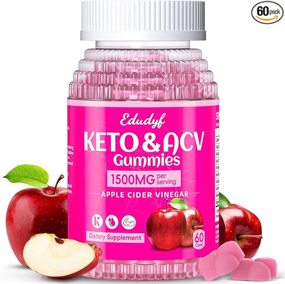Keto ACV Gummies - Sugar-Free Apple Cider Vinegar Gummies Keto-Friendly, Vegan, Non-GMO, Gluten-Free Apple Flavor Formula for Men & Women 60 Count