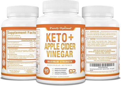 Purely Optimal Keto BHB & Apple Cider Vinegar Capsules - Exogenous Ketones Supplement with The Mother for Ketosis Support, Healthy Lifestyle & Overall Well-Being - 90 Capsules