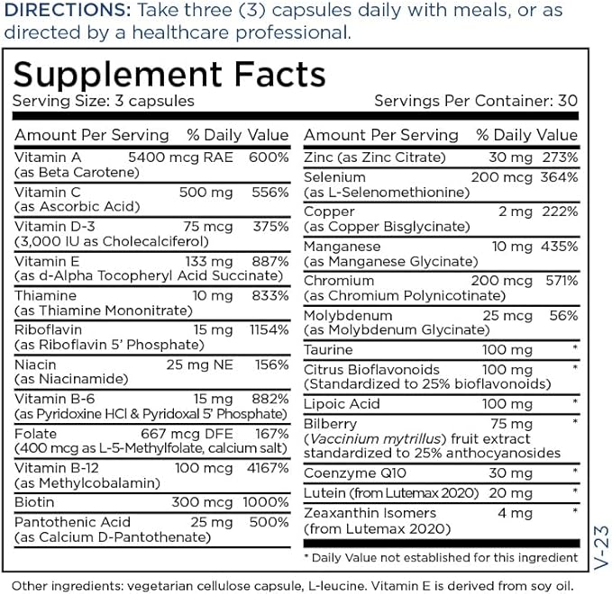 Metabolic Maintenance Vital Eyes Complete - Ocular Support Multivitamin with Lutein + Zeaxanthin (90 Capsules)