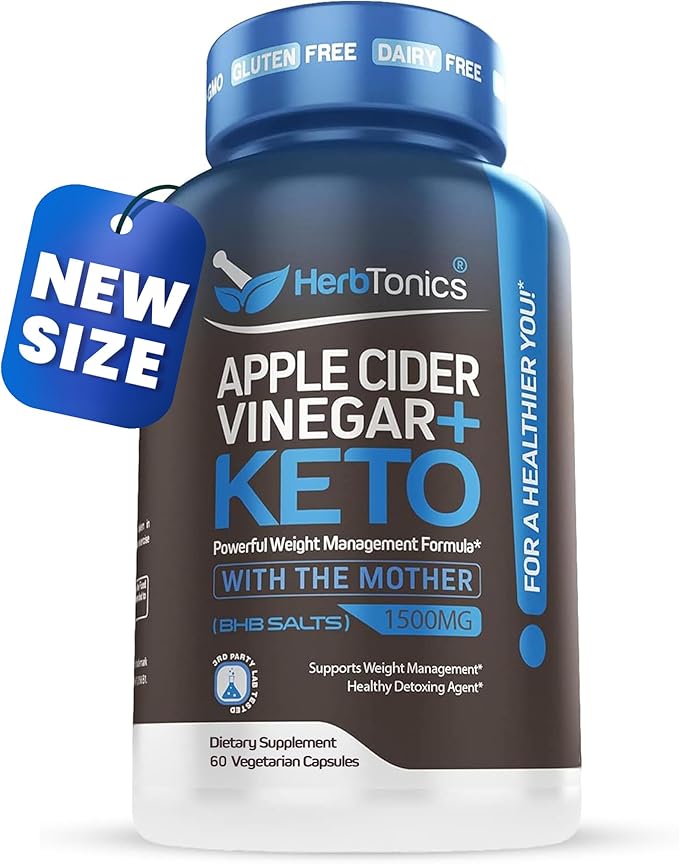 Herbtonics Keto BHB + Apple Cider Vinegar Capsules with The Mother - Keto Diet Pills, BHB Exogenous Ketones for Ketosis, Energy & Focus - Keto ACV Supplement for Women & Men - 60 Vegan Capsules