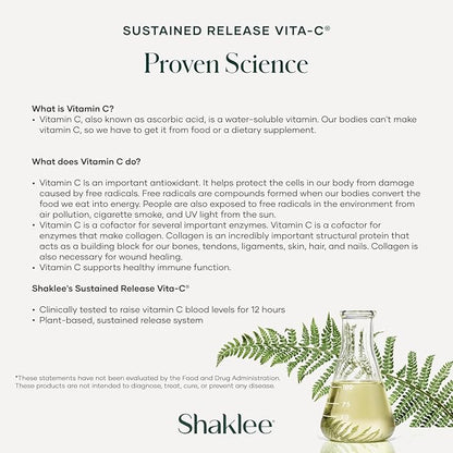 Shaklee - Sustained Release Vita-C® 500mg - High-Potency Cellular and Immune Support Formula with Proprietary Sustained-Release System - includes Rose Hips and Bioflavonoid Blend - 180 Tablets