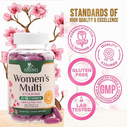 Multivitamin for Women with Iron - Daily Vitamins for Women's Immune Support and Overall Health - Womens Complete Daily Multivitamin with Vitamin A, B, C, D, E, Calcium and Magnesium - 120 Softgels