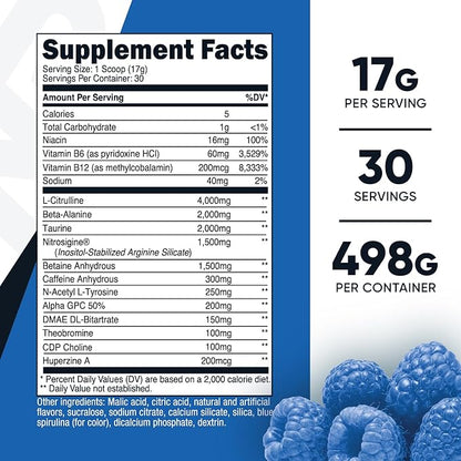 Nutricost Pre-X Xtreme Pre-Workout Powder Complex, Blue Raspberry, 30 Servings, Vegetarian, Non-GMO and Gluten Free