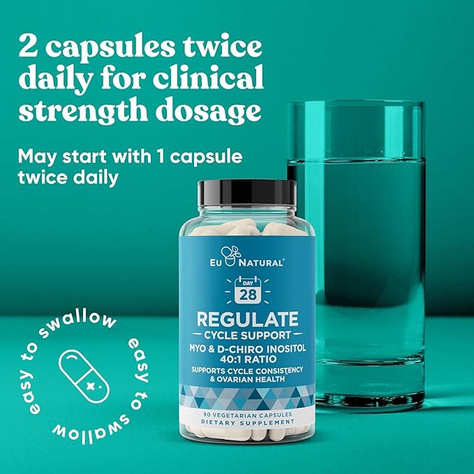 Regulate Cycle Support – Hormone Balance for Women at Optimal 40:1 Myo-Inositol & D-Chiro Inositol – PCOS Supplement for Period Consistency, Menstrual & Ovulation Support – 90 Vegan Capsules