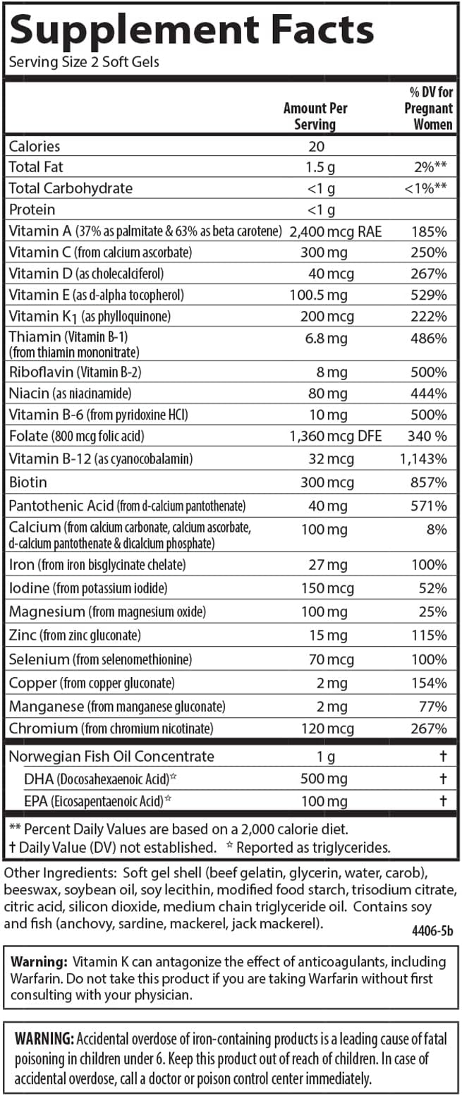 Carlson - Prenatal, Multiple with DHA & Vitamin D3, Pregnancy Health, Fetal Development & Immune Support, 60 Softgels