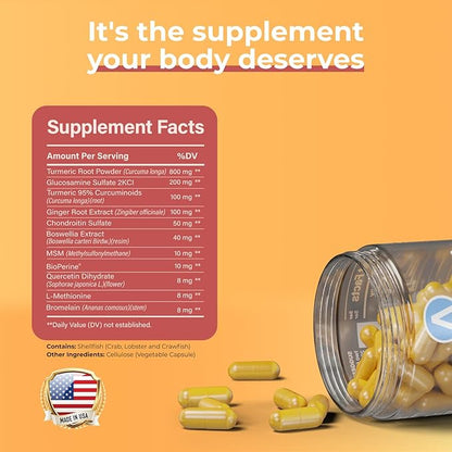 Inflame Shield | Turmeric Supplement for Inflammation Support with Ginger, Bioperine, & Bromelain | Advanced Formula for Joint Support | 60 Capsules for Men and Women