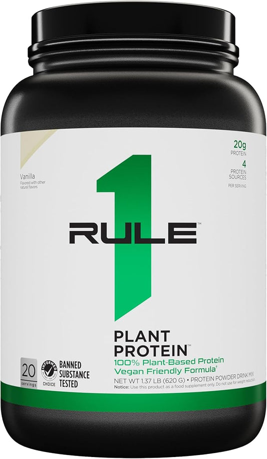 Rule One Proteins, R1 Plant Protein - Vanilla Crème, 20g Plant-Based Protein from 4 Protein Sources, 9 EAAs, Vegan and Paleo Friendly, Gluten Free, 1.5 Pounds, 20 Servings