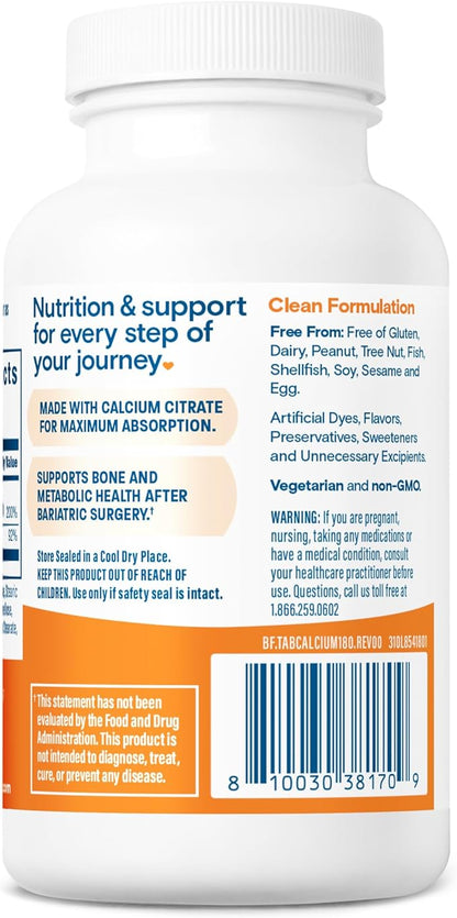 Bariatric Fusion Non Chewable Calcium Citrate with Vitamin D3 Tablet | Easy to Swallow Calcium Supplement | Calcium 1200 mg | 180 Tablets