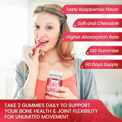 Calcium Magnesium Zinc Gummies with Potassium Vitamin C, B6, D3, K2 - Calcium for Women & Men - Calcium Magnesium Zinc Multi Vitamin Supplement for Bones, Muscles, Teeth, Calm, Mood - 2 Pack - 60 Cts