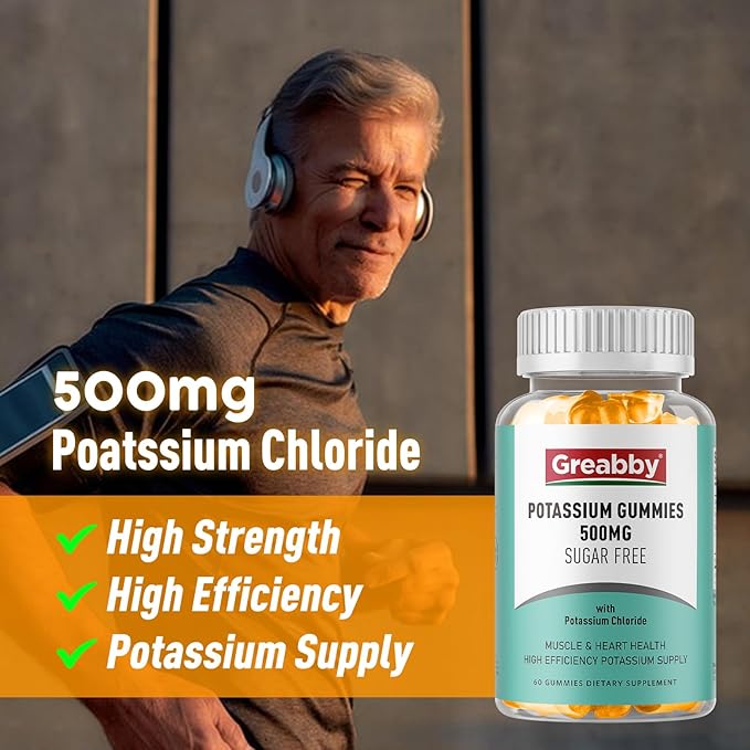 Potassium Gummies, Potassium Chloride 500mg for Adults, Sugar-Free Potassium Supplement, Muscle Relief & Heart Health for Women Men, Electrolyte Balance, Efficient Potassium Supply, 120 Servings