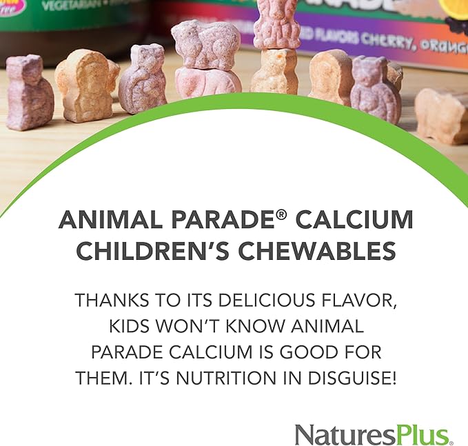 NaturesPlus Animal Parade Calcium, Vanilla Sundae Flavor - 90 Animal-Shaped Chewable Tablets - Promotes Healthy Bones - Vegan, Gluten Free - 90 Total Servings