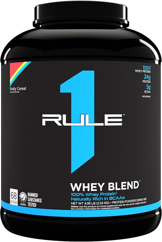 Rule One Proteins, R1 Whey Blend- Fruity Cereal, 24g Fast-Acting Whey Protein Concentrates, Isolates, and Hydrolysates Per Serving, with Naturally Occurring EAAs and BCAAs, 5lbs