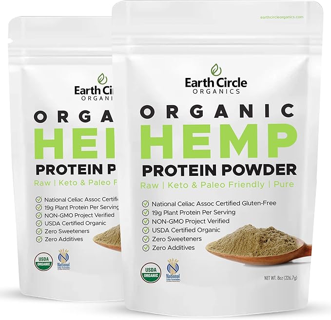 Organic Hemp Protein Powder, Lab Tested 100% Gluten Free, Plant Based & Vegan Raw Protein Powder - Perfect for Keto, Meal Replacement Shakes, Pre-workout and Post Workout (8oz, Pack of 2)