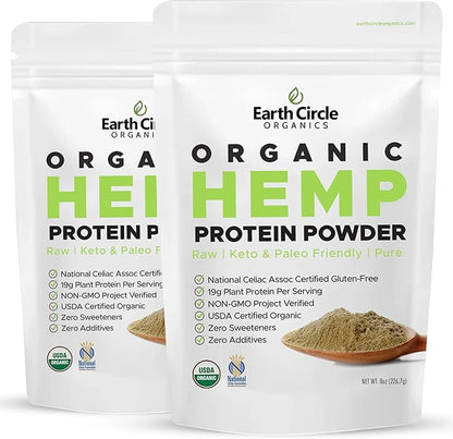 Organic Hemp Protein Powder, Lab Tested 100% Gluten Free, Plant Based & Vegan Raw Protein Powder - Perfect for Keto, Meal Replacement Shakes, Pre-workout and Post Workout (8oz, Pack of 2)