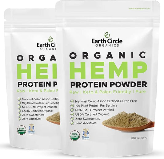 Organic Hemp Protein Powder, Lab Tested 100% Gluten Free, Plant Based & Vegan Raw Protein Powder - Perfect for Keto, Meal Replacement Shakes, Pre-workout and Post Workout (8oz, Pack of 2)