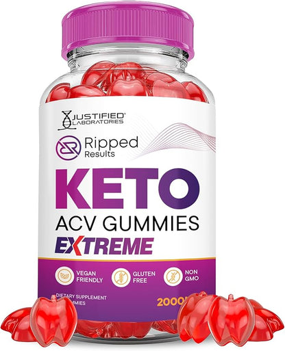 Ripped Results Keto ACV Gummies Extreme 2000MG Ripped Results Keto Gummies Apple Cider Vinegar Formulated with Pomegranate Beet Juice Powder B12 Vegan Non GMO 60 Gummys