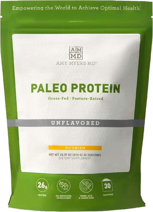 Amy Myers MD Pure Paleo Protein Powder - Clean Grass Fed Pasture Raised Protein - Hormone Free, Non-GMO, Gluten & Dairy Free - Perfect for Keto and Paleo - Unflavored - 28.57 oz