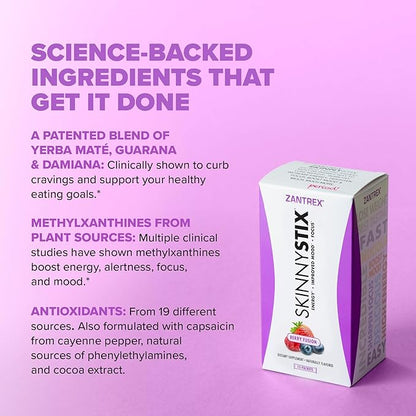 Zantrex SkinnyStix Energy Drink Mix + Antioxidants. Heightens Focus, and Offers Incredible Energy, Delicious 10-Calorie Packets – 15 Packets, Berry Fusion Flavor