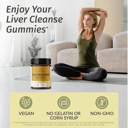 HERBAMAMA Reduced Glutathione Gummies - L-Glutathione 500 mg for Liver Detox and Cleanse - Liver Support Supplement - Vegan, Gelatin-Free, Non-GMO - 90 Mango-Flavored Antioxidant Chews.