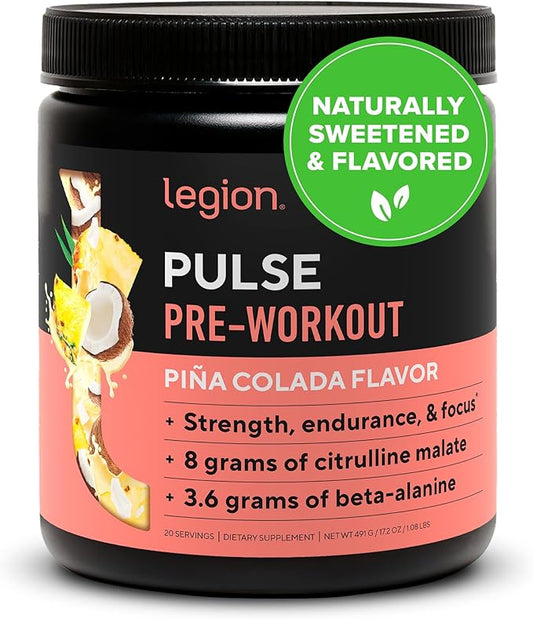 LEGION - All Natural Nitric Oxide Preworkout Drink to Boost Energy, Creatine Free, Naturally Sweetened, Beta Alanine, Citrulline, Alpha GPC (Pina Colada)
