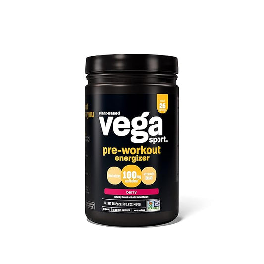 Vega Sport Pre-Workout Energizer, Berry - Pre Workout Powder for Women & Men, Supports Energy and Focus, Electrolytes, Vegan, Keto, Gluten Free, Non GMO, 1.1 lbs