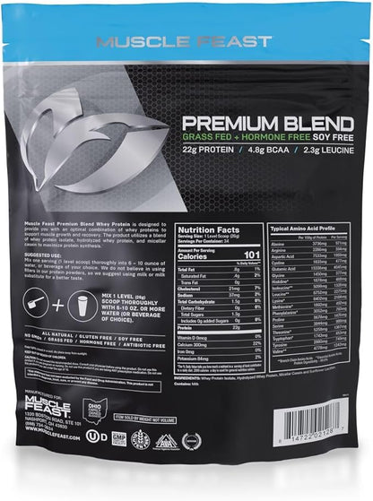 Muscle Feast Premium Blend All Natural Hormone Free Grass-Fed Whey Protein Powder, Unflavored, 2lb