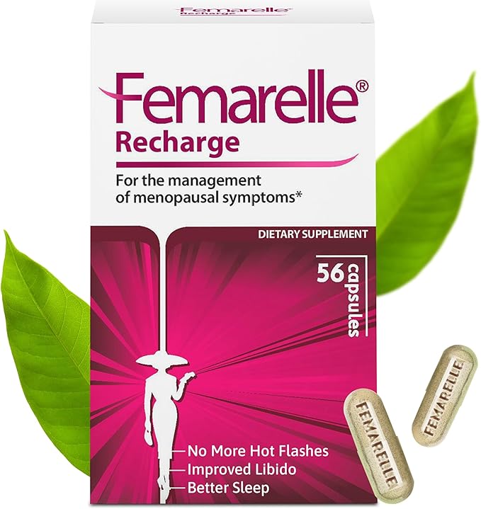 Femarelle Recharge Menopause Supplements for Women - Hot Flashes, Night Sweats, Sleep Relief During Menopause Transition - Non Hormonal Vitamins to Support Hormone Balance - 1 Month Supply