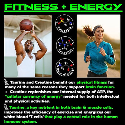 Vegan Brain & Body Boost: The Cherry On Top of A Plant-Based Lifestyle | Working Intelligence | Anti-Aging | Physical Fitness | Vegan Amino Acids - Creatine, Taurine & Beta Alanine | 40 Servings/300g